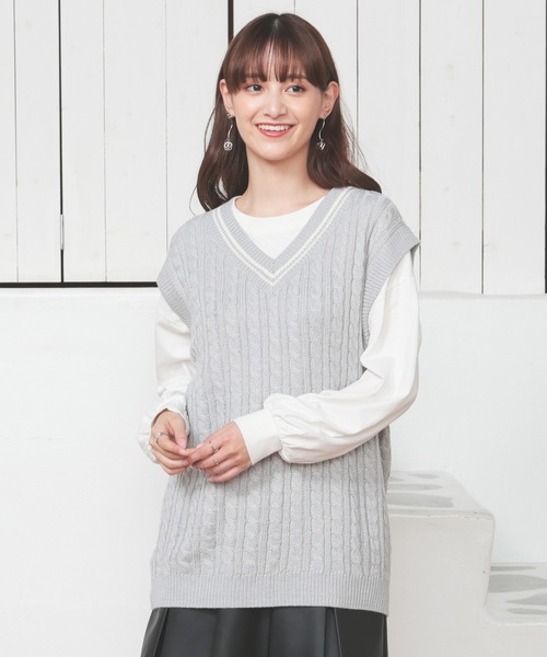 Honeys（ハニーズ）の「ライン入りベスト（ベスト・レディース・ネイビー/ベージュ/アイボリー/杢グレー・S/M/L）」の10枚目の写真