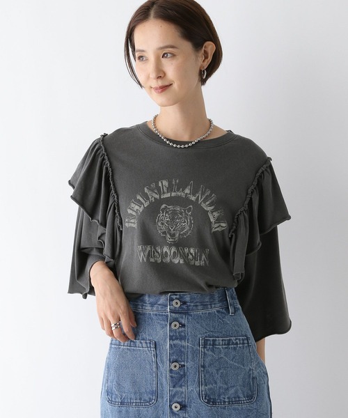 LEPSIM(レプシィム)の「リメイク風6分袖T 142654(Tシャツ/カットソー・レディース・オフホワイト/グレー/ブルー・FREE)」の2枚目の写真