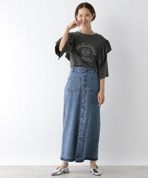 LEPSIM(レプシィム)の「リメイク風6分袖T 142654(Tシャツ/カットソー・レディース・オフホワイト/グレー/ブルー・FREE)」の5枚目の写真