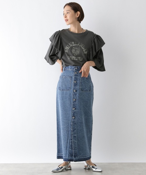 LEPSIM(レプシィム)の「リメイク風6分袖T 142654(Tシャツ/カットソー・レディース・オフホワイト/グレー/ブルー・FREE)」の4枚目の写真