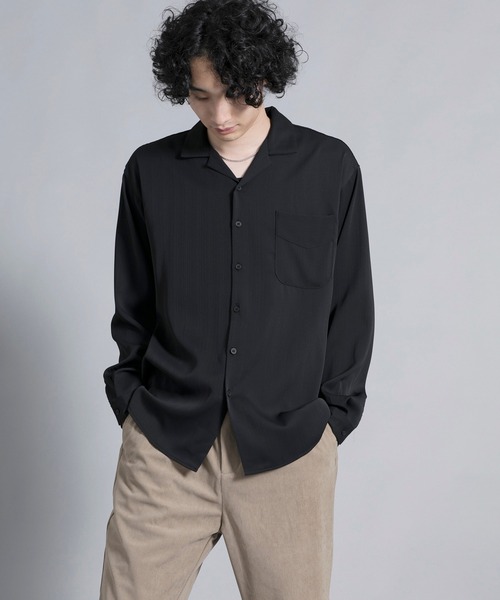 aimoha(アイモハ)の「aimoha men Timeless Open Collar Shirt(シャツ/ブラウス・メンズ・ブラック/ライトベージュ・MEDIUM/LARGE/X-LARGE/XX-LARGE)」の1枚目の写真