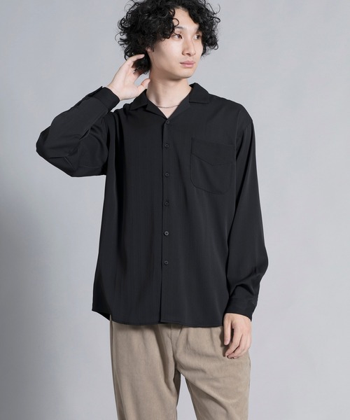 aimoha(アイモハ)の「aimoha men Timeless Open Collar Shirt(シャツ/ブラウス・メンズ・ブラック/ライトベージュ・MEDIUM/LARGE/X-LARGE/XX-LARGE)」の3枚目の写真