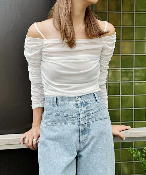 【セール】チュールギャザーオフショルトップス（Tシャツ/カットソー）｜U by SPICK&SPAN（ユーバイスピックアンドスパン）