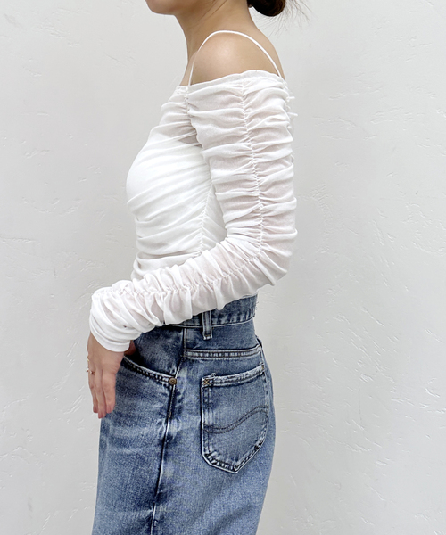 【セール】チュールギャザーオフショルトップス（Tシャツ/カットソー）｜U by SPICK&SPAN（ユーバイスピックアンドスパン）