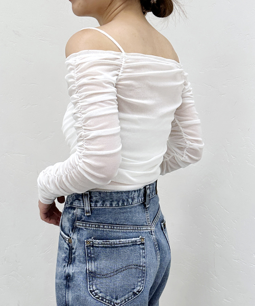 【セール】チュールギャザーオフショルトップス（Tシャツ/カットソー）｜U by SPICK&SPAN（ユーバイスピックアンドスパン）
