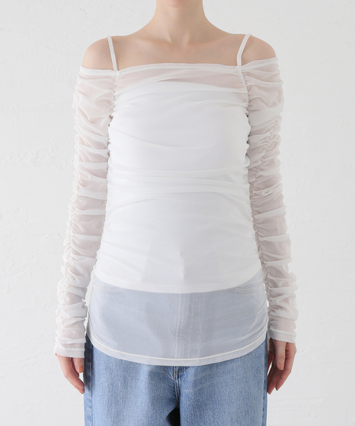 【セール】チュールギャザーオフショルトップス（Tシャツ/カットソー）｜U by SPICK&SPAN（ユーバイスピックアンドスパン）