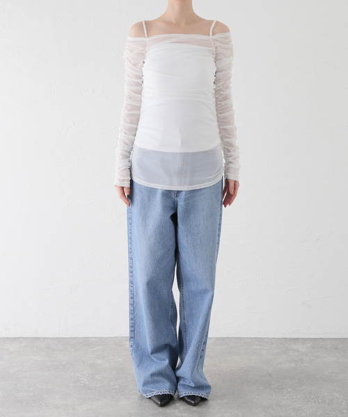 【セール】チュールギャザーオフショルトップス（Tシャツ/カットソー）｜U by SPICK&SPAN（ユーバイスピックアンドスパン）