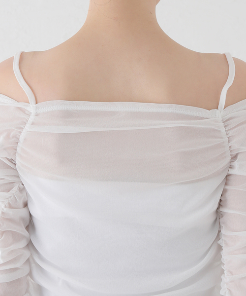 【セール】チュールギャザーオフショルトップス（Tシャツ/カットソー）｜U by SPICK&SPAN（ユーバイスピックアンドスパン）