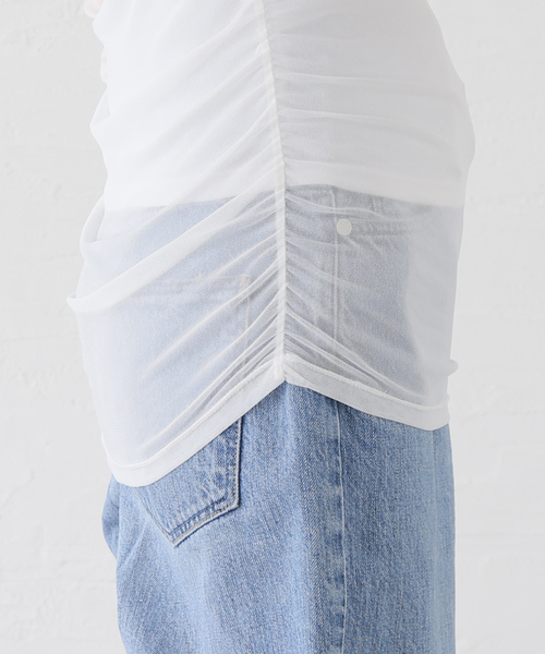 【セール】チュールギャザーオフショルトップス（Tシャツ/カットソー）｜U by SPICK&SPAN（ユーバイスピックアンドスパン）