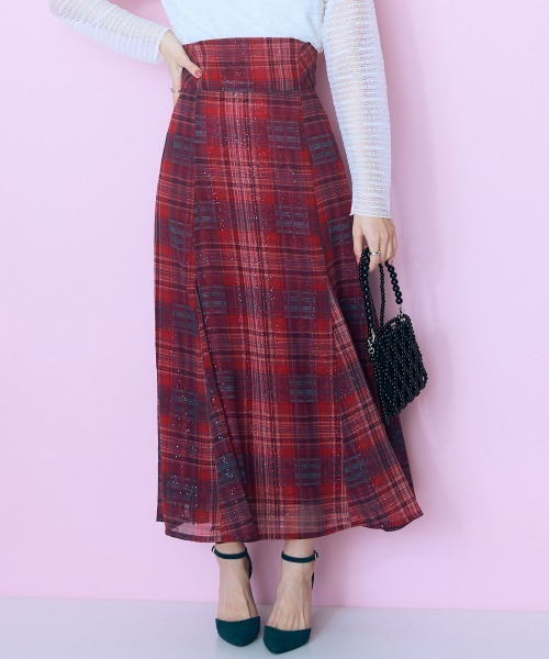 marun（マルン）の「＜大きいサイズ＞ ラメチェックスカート marun（スカート・レディース・レッド系/ブラウン系・5L/4L/3L/LL/L）」の14枚目の写真