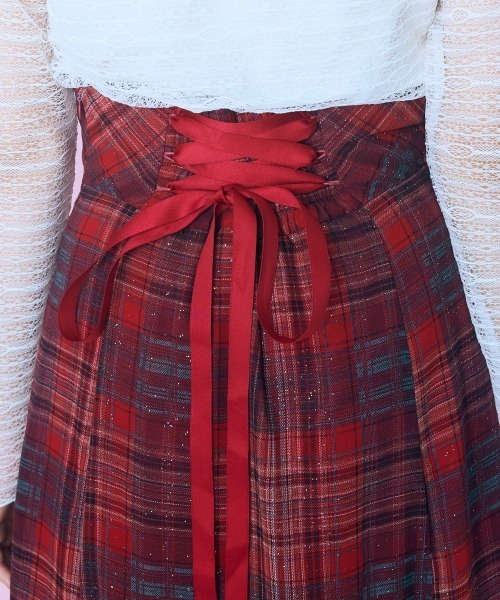 marun（マルン）の「＜大きいサイズ＞ ラメチェックスカート marun（スカート・レディース・レッド系/ブラウン系・5L/4L/3L/LL/L）」の9枚目の写真