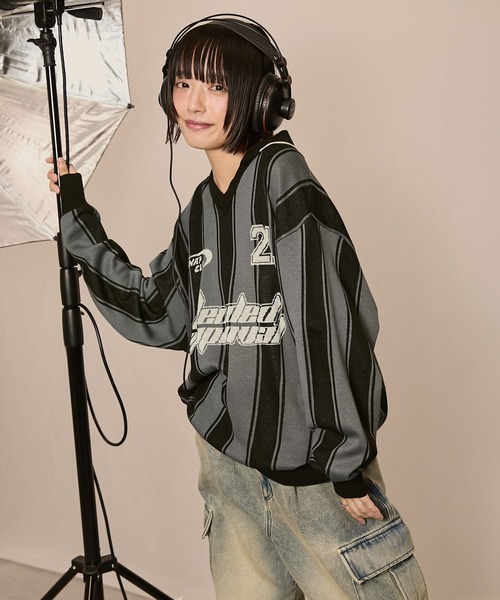 Snap club(スナップクラブ)の「【Snap club】ゲームシャツニット(ニット/セーター・レディース・ブラック/グレー系/アイボリー系・M/L)」の5枚目の写真