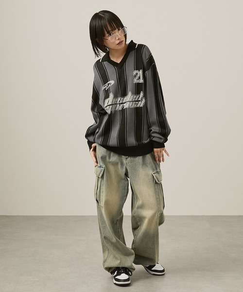Snap club(スナップクラブ)の「【Snap club】ゲームシャツニット(ニット/セーター・レディース・ブラック/グレー系/アイボリー系・M/L)」の12枚目の写真