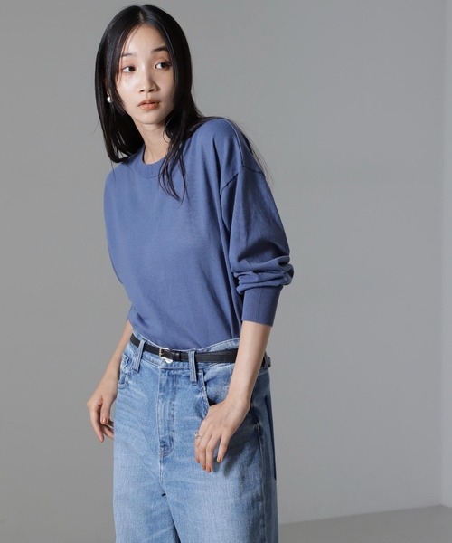 NANO universe（ナノユニバース）の「二重臼クルーネックプルオーバーニット（ニット/セーター・レディース・ブルー/ブラック/ホワイト・FREE）」の3枚目の写真