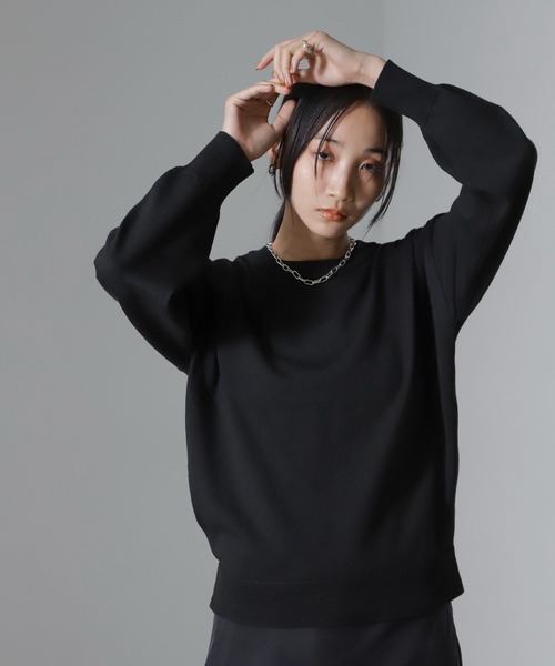 NANO universe（ナノユニバース）の「二重臼クルーネックプルオーバーニット（ニット/セーター・レディース・ブルー/ブラック/ホワイト・FREE）」の2枚目の写真