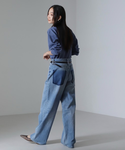 NANO universe（ナノユニバース）の「二重臼クルーネックプルオーバーニット（ニット/セーター・レディース・ブルー/ブラック/ホワイト・FREE）」の9枚目の写真