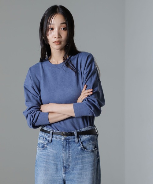 NANO universe（ナノユニバース）の「二重臼クルーネックプルオーバーニット（ニット/セーター・レディース・ブルー/ブラック/ホワイト・FREE）」の5枚目の写真