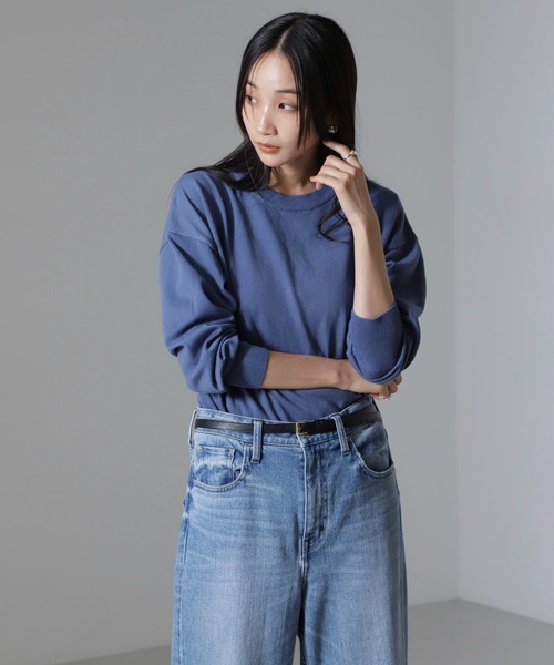 NANO universe（ナノユニバース）の「二重臼クルーネックプルオーバーニット（ニット/セーター・レディース・ブルー/ブラック/ホワイト・FREE）」の7枚目の写真