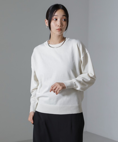 NANO universe（ナノユニバース）の「二重臼クルーネックプルオーバーニット（ニット/セーター・レディース・ブルー/ブラック/ホワイト・FREE）」の12枚目の写真