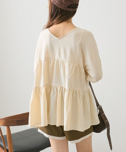 w closet（ダブルクローゼット）の「リボン2WAYティアードブラウス（シャツ/ブラウス・レディース・オレンジ/グリーン/オフホワイト・FREE）」の5枚目の写真