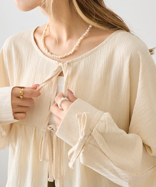 w closet（ダブルクローゼット）の「リボン2WAYティアードブラウス（シャツ/ブラウス・レディース・オレンジ/グリーン/オフホワイト・FREE）」の8枚目の写真