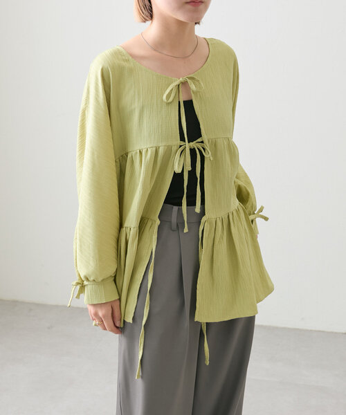 w closet（ダブルクローゼット）の「リボン2WAYティアードブラウス（シャツ/ブラウス・レディース・オレンジ/グリーン/オフホワイト・FREE）」の10枚目の写真