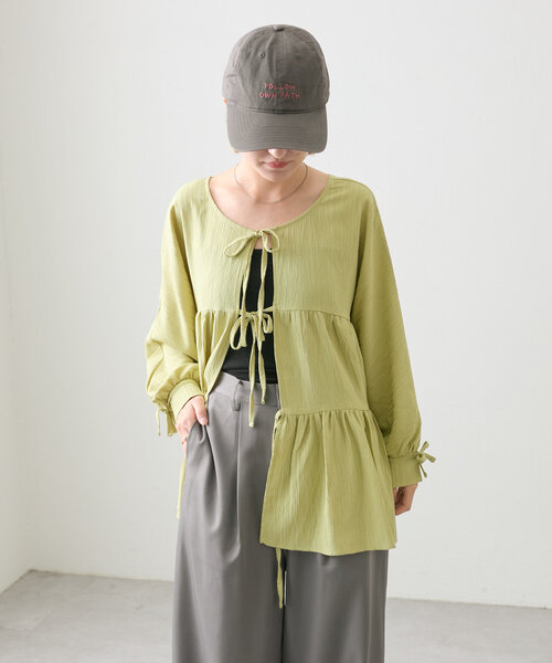 w closet（ダブルクローゼット）の「リボン2WAYティアードブラウス（シャツ/ブラウス・レディース・オレンジ/グリーン/オフホワイト・FREE）」の11枚目の写真