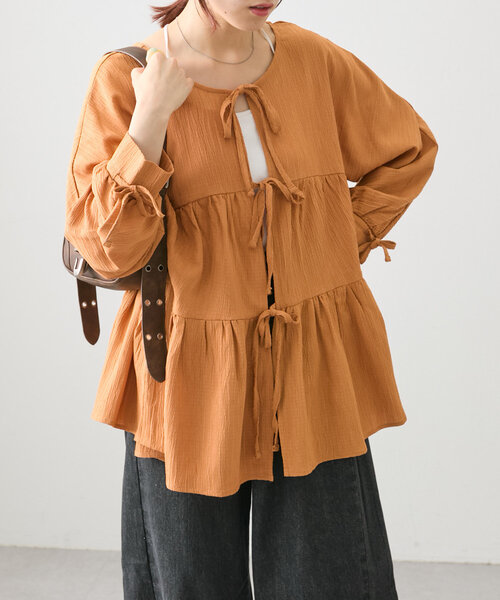 w closet（ダブルクローゼット）の「リボン2WAYティアードブラウス（シャツ/ブラウス・レディース・オレンジ/グリーン/オフホワイト・FREE）」の19枚目の写真