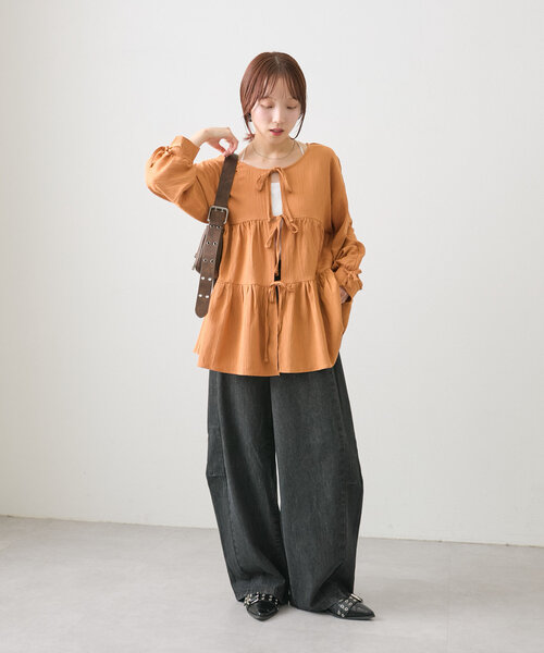 w closet（ダブルクローゼット）の「リボン2WAYティアードブラウス（シャツ/ブラウス・レディース・オレンジ/グリーン/オフホワイト・FREE）」の22枚目の写真