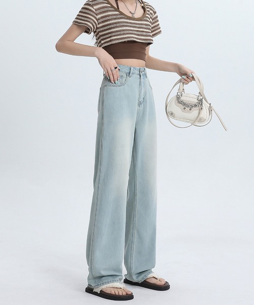 aimoha(アイモハ)の「【Aimoha】ワイドストレートジーンズ(デニムパンツ・レディース・ライトグリーン/ライトブルー・SMALL/MEDIUM/LARGE)」の5枚目の写真