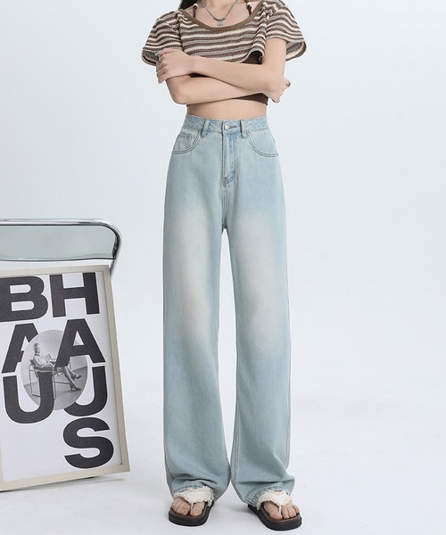 aimoha(アイモハ)の「【Aimoha】ワイドストレートジーンズ(デニムパンツ・レディース・ライトグリーン/ライトブルー・SMALL/MEDIUM/LARGE)」の8枚目の写真