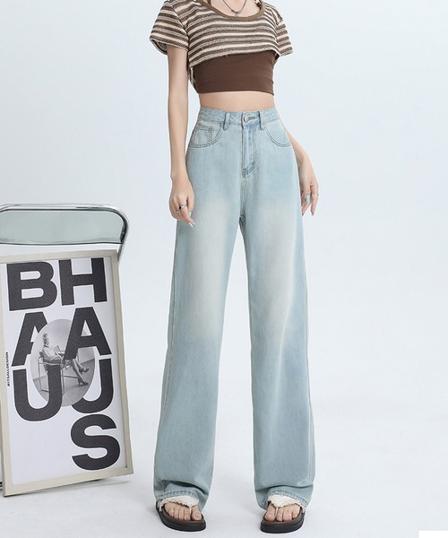 aimoha(アイモハ)の「【Aimoha】ワイドストレートジーンズ(デニムパンツ・レディース・ライトグリーン/ライトブルー・SMALL/MEDIUM/LARGE)」の10枚目の写真