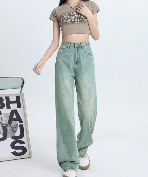 aimoha(アイモハ)の「【Aimoha】ワイドストレートジーンズ(デニムパンツ・レディース・ライトグリーン/ライトブルー・SMALL/MEDIUM/LARGE)」の11枚目の写真