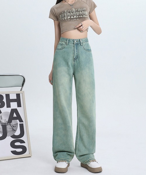 aimoha(アイモハ)の「【Aimoha】ワイドストレートジーンズ(デニムパンツ・レディース・ライトグリーン/ライトブルー・SMALL/MEDIUM/LARGE)」の13枚目の写真