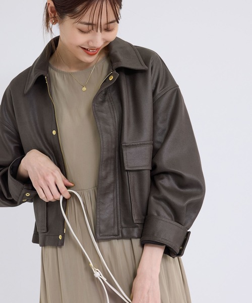 ROPE' PICNIC（ロペピクニック）の「シンセティックレザー風マシュマロブルゾン（ブルゾン・レディース・ライトグレー/ブラック/ダークブラウン・38）」の3枚目の写真