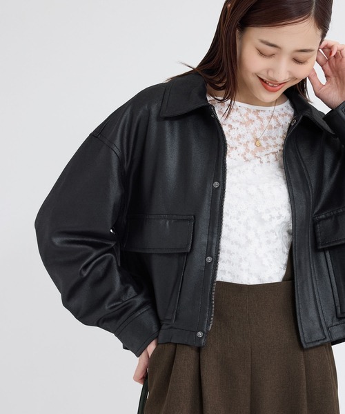 ROPE' PICNIC（ロペピクニック）の「シンセティックレザー風マシュマロブルゾン（ブルゾン・レディース・ライトグレー/ブラック/ダークブラウン・38）」の9枚目の写真