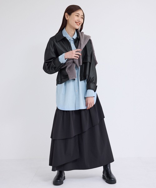 ROPE' PICNIC（ロペピクニック）の「シンセティックレザー風マシュマロブルゾン（ブルゾン・レディース・ライトグレー/ブラック/ダークブラウン・38）」の12枚目の写真