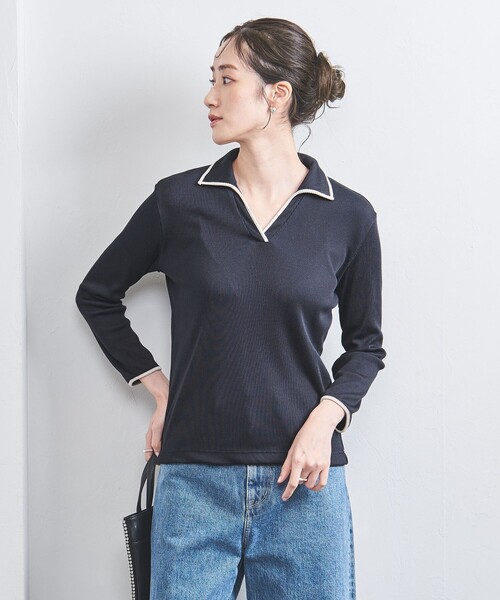 UNITED ARROWS（ユナイテッドアローズ）の「リブ バイカラーパイピング スキッパーカットソー（Tシャツ/カットソー・レディース・ブラック/ネイビー・FREE）」の2枚目の写真