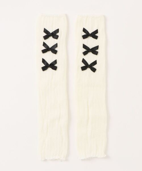 VIBGYOR Women（ヴィブジョー　ウィメン）の「【urge select】リブニット サイドリボン アームカバー/アームウォーマー（アームカバー・レディース・レッド系1/ブラック/ホワイト系2/ホワイト系1/レッド系2・FREE）」の6枚目の写真