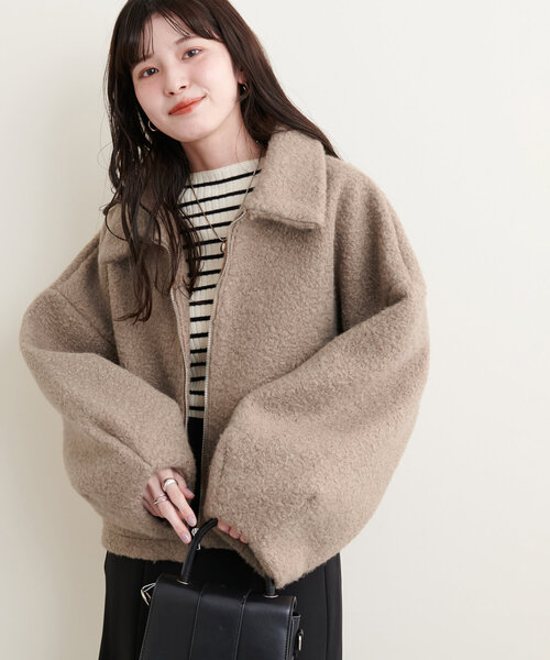 natural couture（ナチュラルクチュール）の「シープボアショートZIPコート（その他アウター・レディース・ベージュ/オフホワイト/チャコールグレー・FREE）」の3枚目の写真