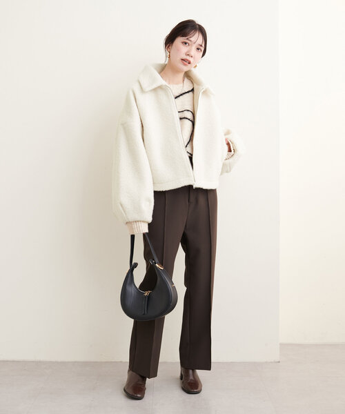 natural couture（ナチュラルクチュール）の「シープボアショートZIPコート（その他アウター・レディース・ベージュ/オフホワイト/チャコールグレー・FREE）」の6枚目の写真