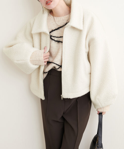 natural couture（ナチュラルクチュール）の「シープボアショートZIPコート（その他アウター・レディース・ベージュ/オフホワイト/チャコールグレー・FREE）」の7枚目の写真