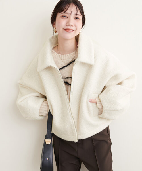 natural couture（ナチュラルクチュール）の「シープボアショートZIPコート（その他アウター・レディース・ベージュ/オフホワイト/チャコールグレー・FREE）」の8枚目の写真