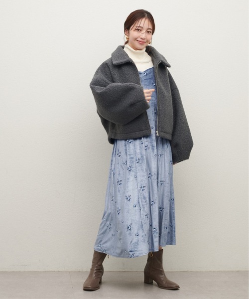 natural couture（ナチュラルクチュール）の「シープボアショートZIPコート（その他アウター・レディース・ベージュ/オフホワイト/チャコールグレー・FREE）」の4枚目の写真