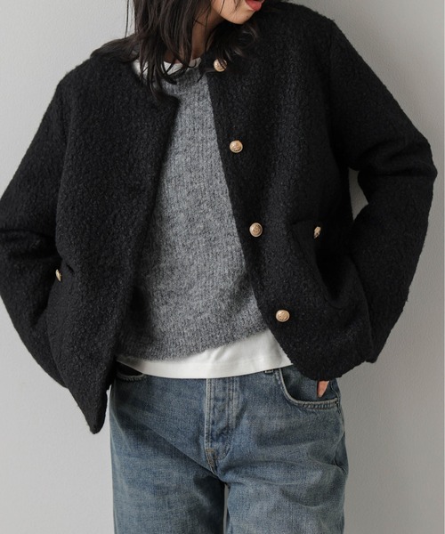 La-gemme（ラジェム）の「ウールライク ノーカラージャケット（ノーカラージャケット・レディース・ブラック/アイボリー/ブラウン・フリー）」の18枚目の写真