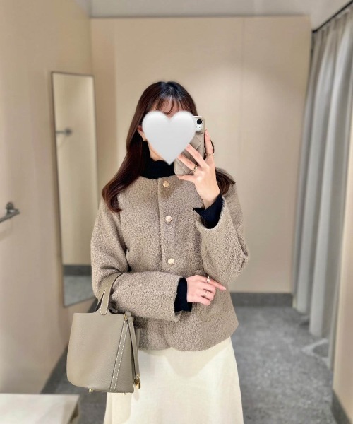 セール】ウールライク ノーカラージャケット（ノーカラージャケット