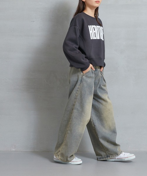 coca（coca）（コカ）の「【WEB限定セール】キッズ ヴィンテージ風タックワイドデニム（デニムパンツ・キッズ・ブラック/ライトブルー・130/140/120/150）」の5枚目の写真