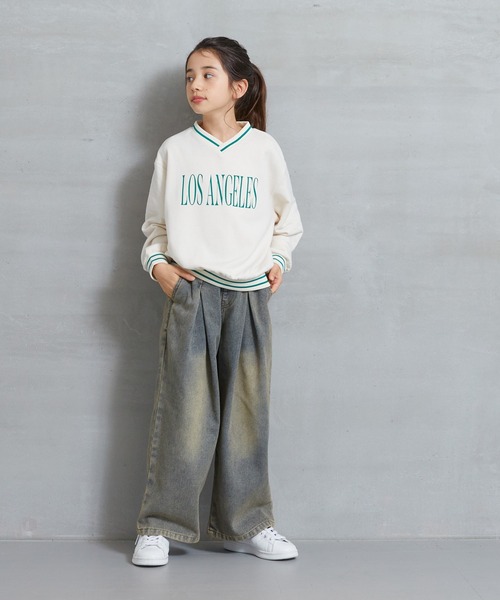 coca（coca）（コカ）の「【WEB限定セール】キッズ ヴィンテージ風タックワイドデニム（デニムパンツ・キッズ・ブラック/ライトブルー・130/140/120/150）」の6枚目の写真