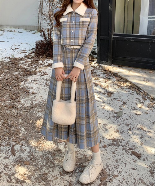 セール】Y2K 【セットアップ】チェック柄中棉 ジャケット×チェック