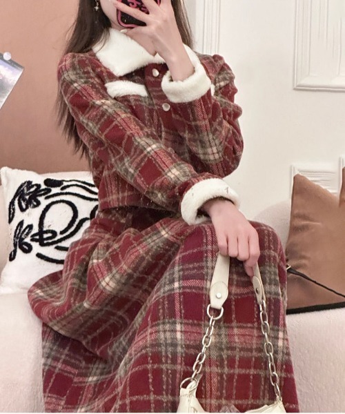 セール】Y2K 【セットアップ】チェック柄中棉 ジャケット×チェック